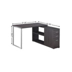 47" White and Silver L Shape Computer Desk With Three Drawers