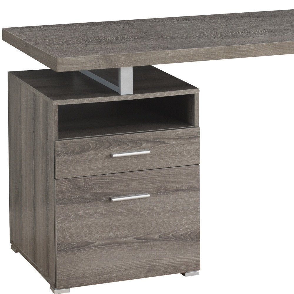 60" Dark Brown and Silver Computer Desk With Two Drawers