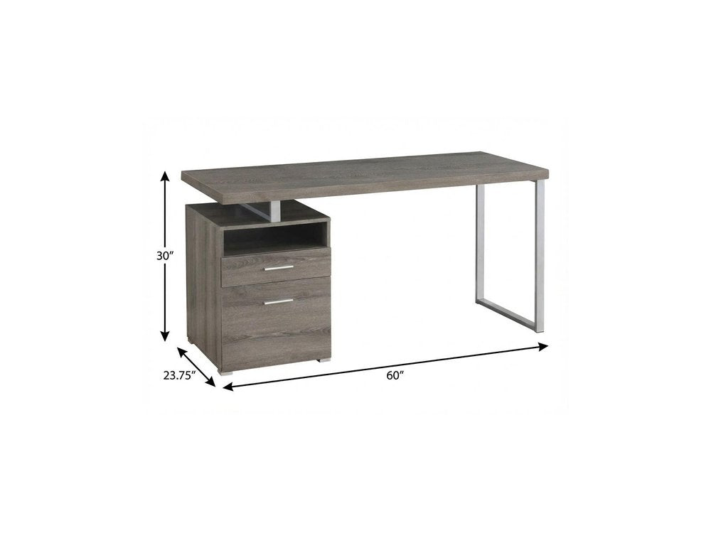 60" Dark Brown and Silver Computer Desk With Two Drawers