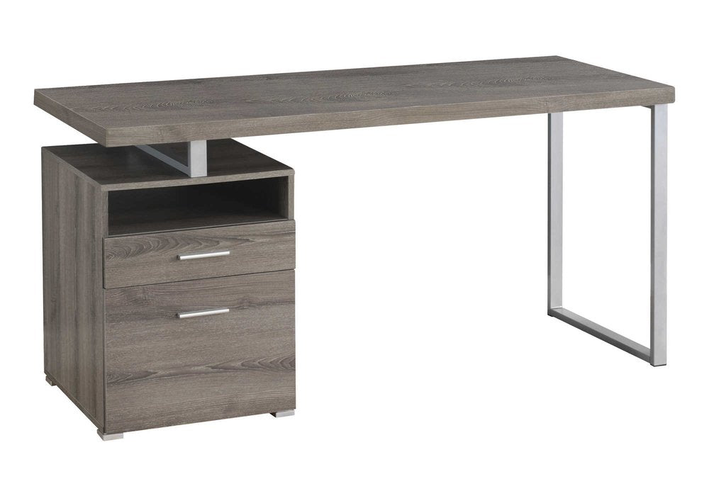 60" Dark Brown and Silver Computer Desk With Two Drawers