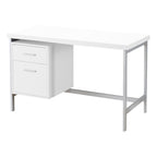 47" White and Silver Computer Desk With Two Drawers