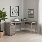 79" Taupe and Silver L Shape Computer Desk With Two Drawers