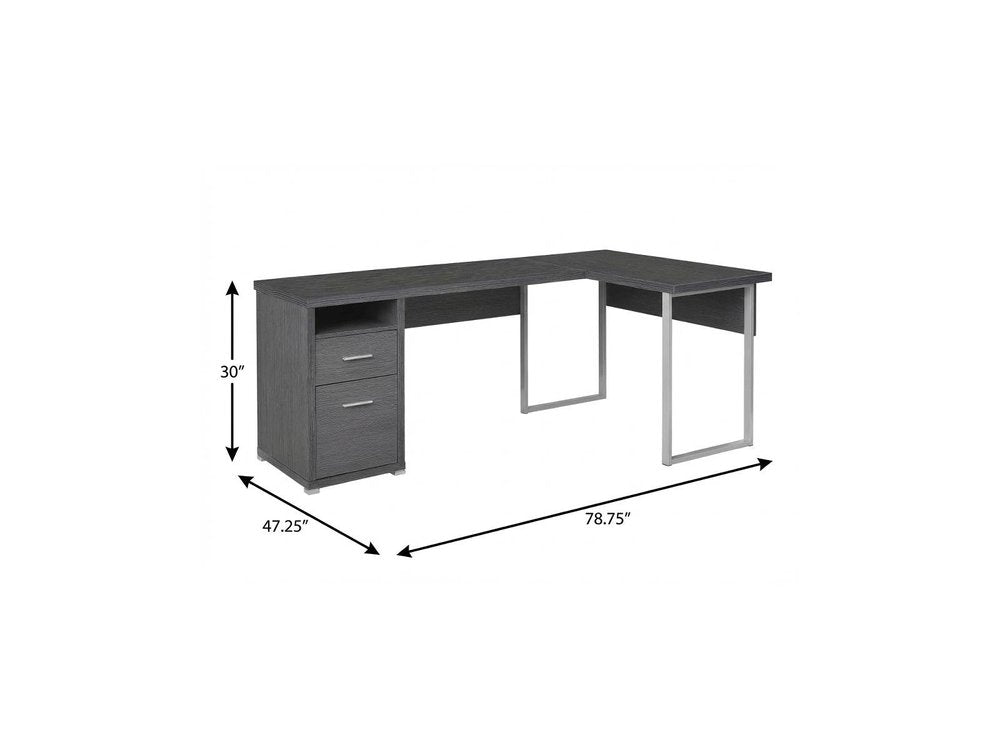 79" Taupe and Silver L Shape Computer Desk With Two Drawers