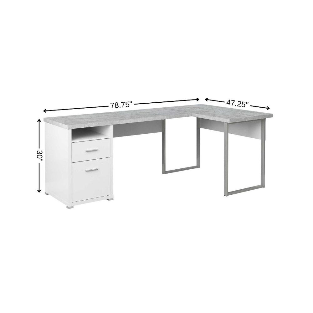 79" Taupe and Silver L Shape Computer Desk With Two Drawers