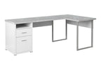 79" Taupe and Silver L Shape Computer Desk With Two Drawers