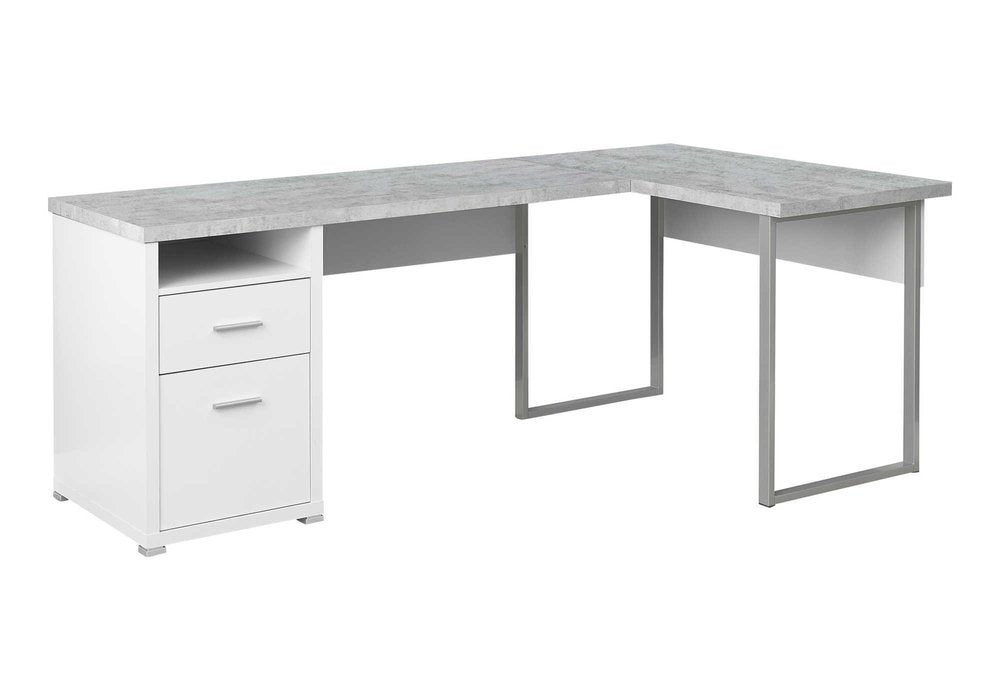 79" Taupe and Silver L Shape Computer Desk With Two Drawers