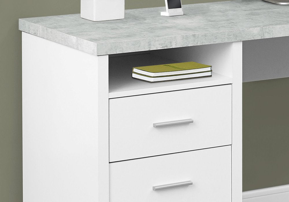 79" Taupe and Silver L Shape Computer Desk With Two Drawers