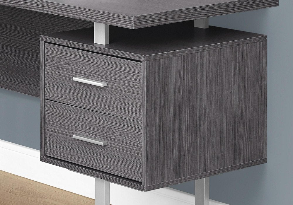 71" Taupe and Silver L Shape Computer Desk With Three Drawers