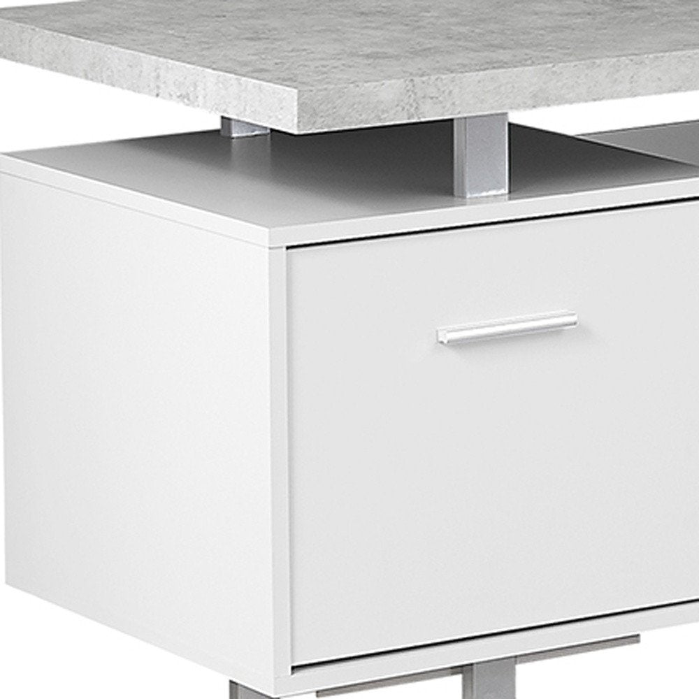 71" Taupe and Silver L Shape Computer Desk With Three Drawers