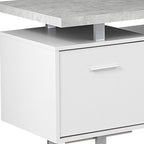 71" Taupe and Silver L Shape Computer Desk With Three Drawers