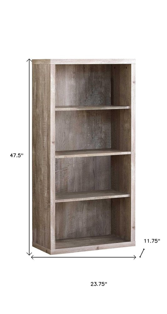 48" Taupe Distressed Wood Adjustable Four Tier Bookcase