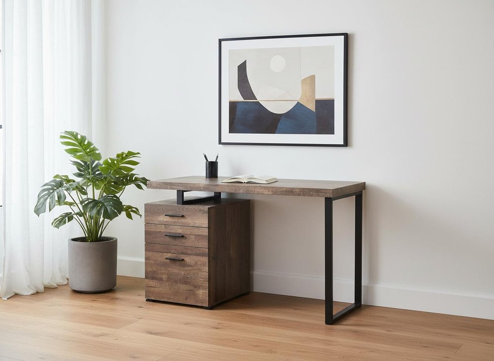 47" Brown and Black Computer Desk With Three Drawers