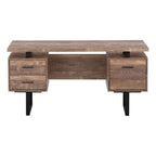60" Brown and Black With Three Drawers