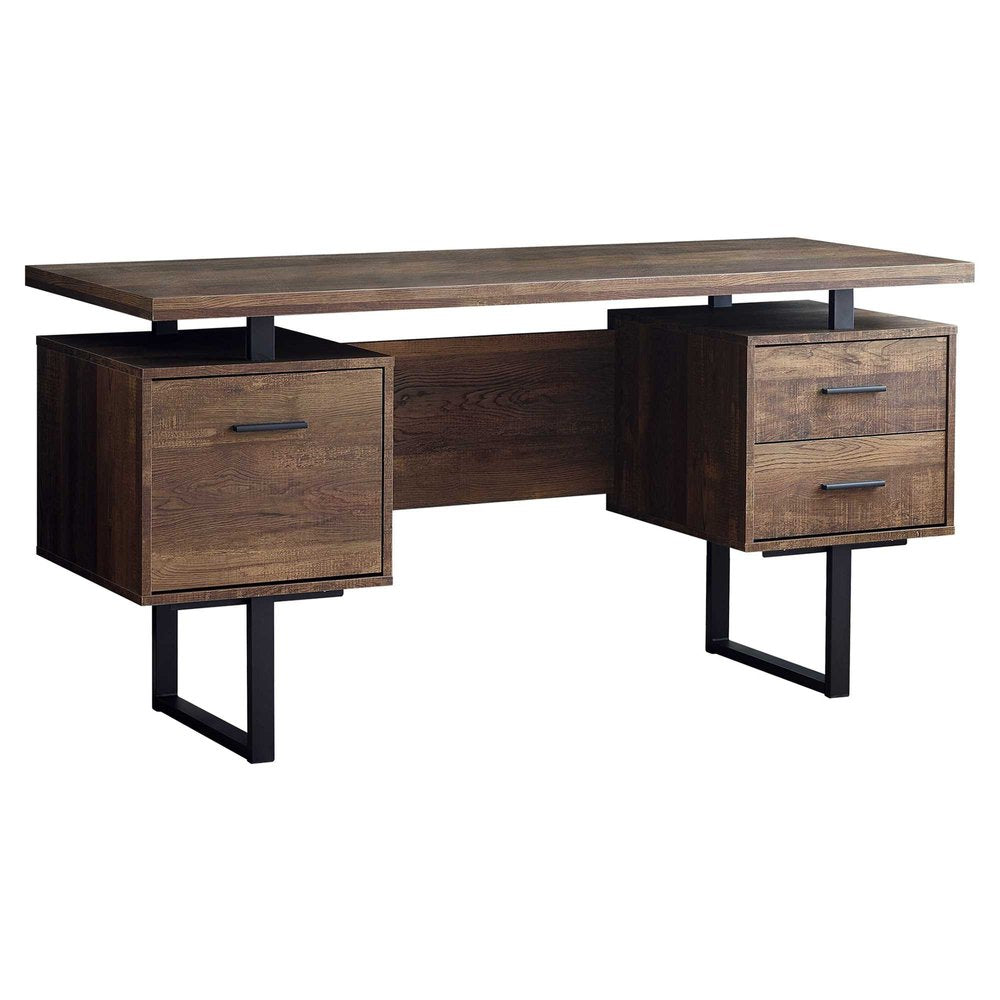 60" Brown and Black With Three Drawers