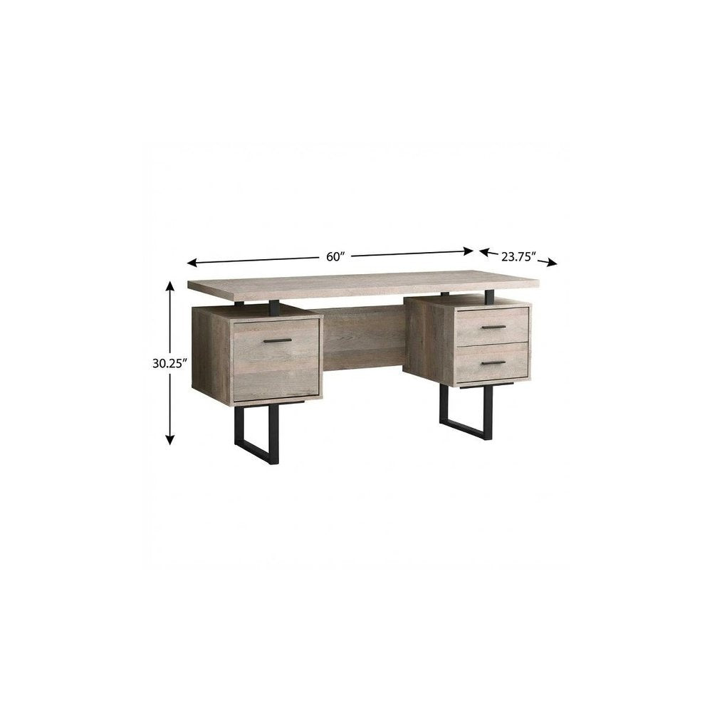 60" Brown and Black With Three Drawers