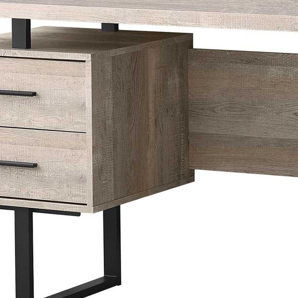 60" Brown and Black With Three Drawers