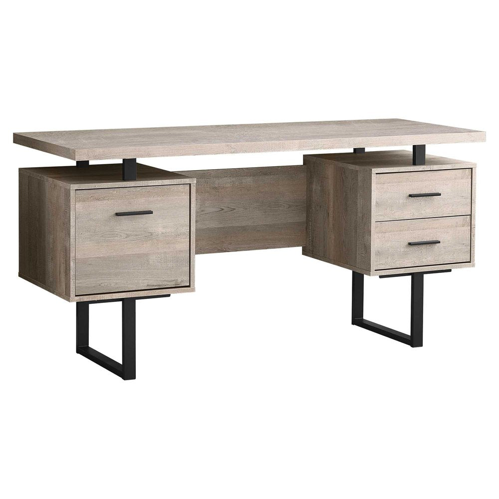 60" Brown and Black With Three Drawers