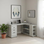 60" Gray L Shape Computer Desk With Three Drawers