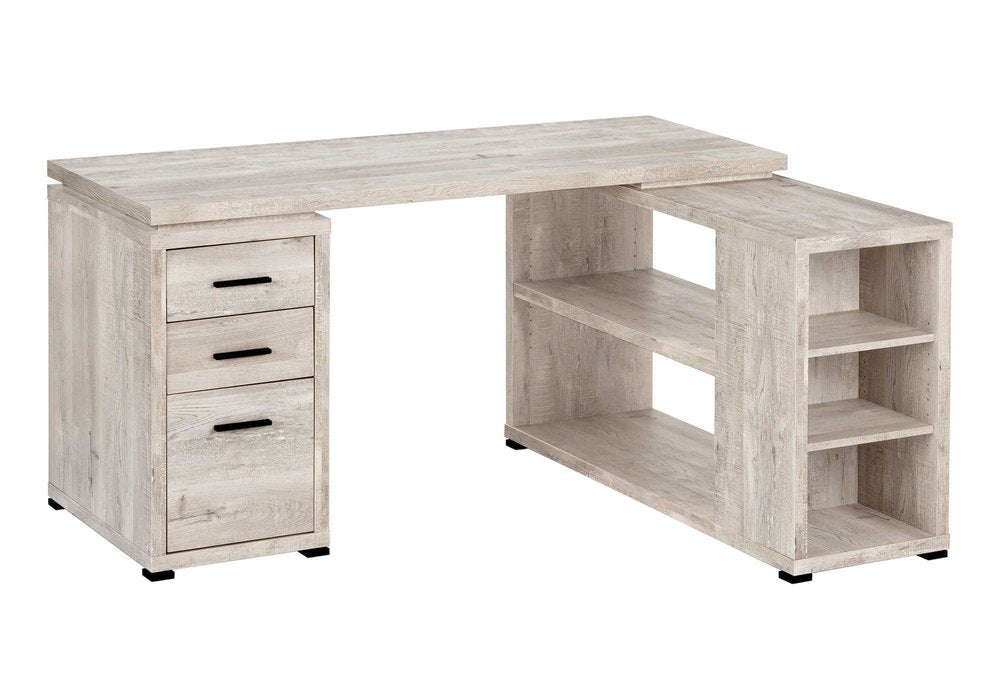 60" Taupe L Shape Computer Desk With Three Drawers