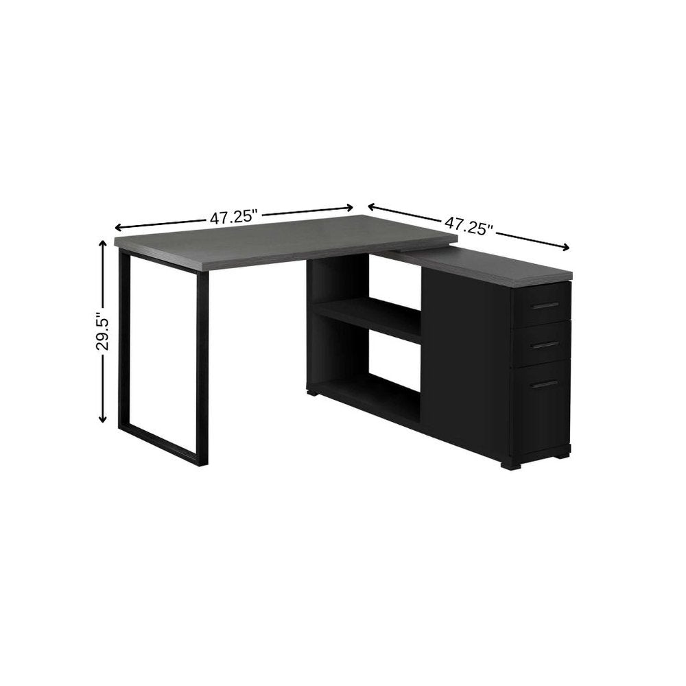 47" White and Silver L Shape Computer Desk With Three Drawers