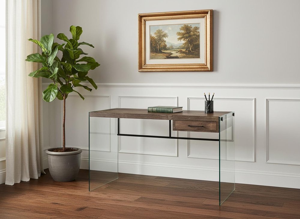 48" Brown and Clear Computer Desk