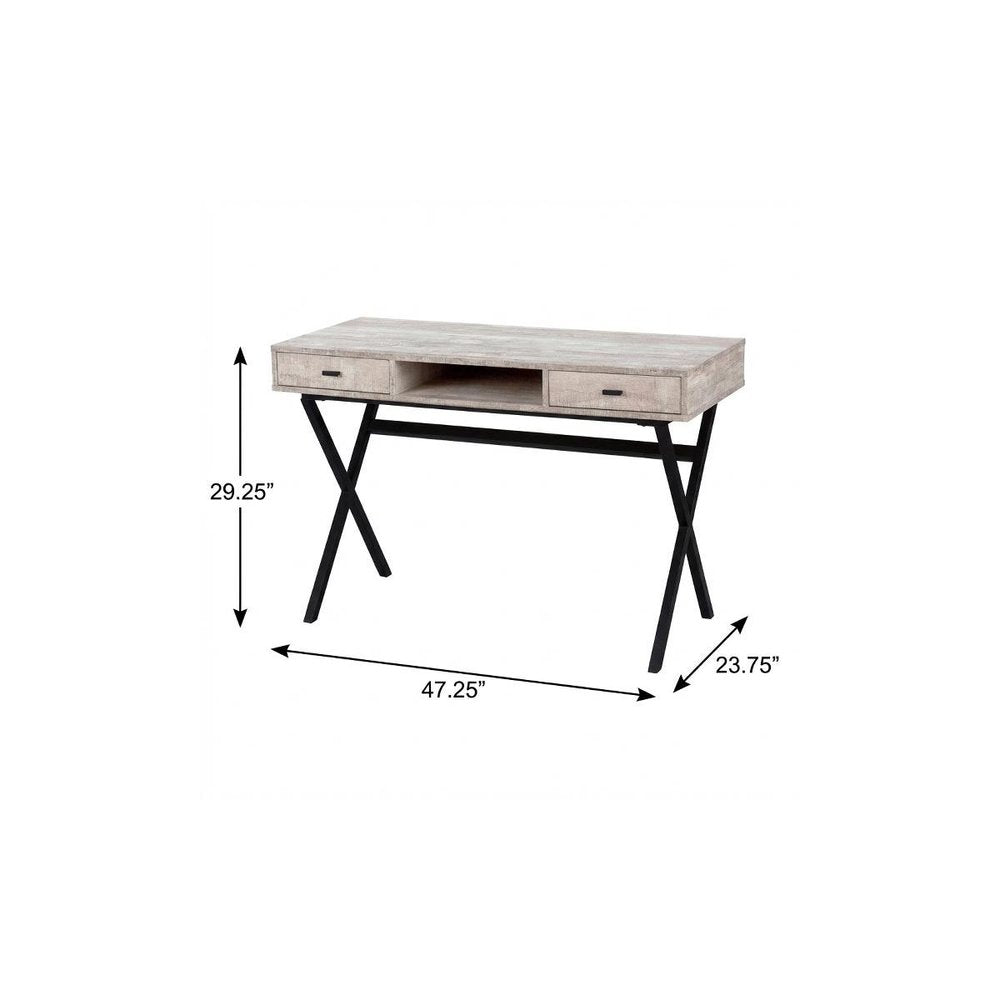 47" White and Silver Computer Desk With Two Drawers