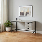 55" Gray and Black Computer Desk With Three Drawers