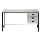 55" Gray and Black Computer Desk With Three Drawers