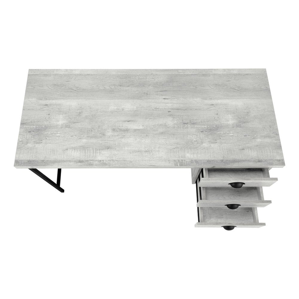 55" Gray and Black Computer Desk With Three Drawers