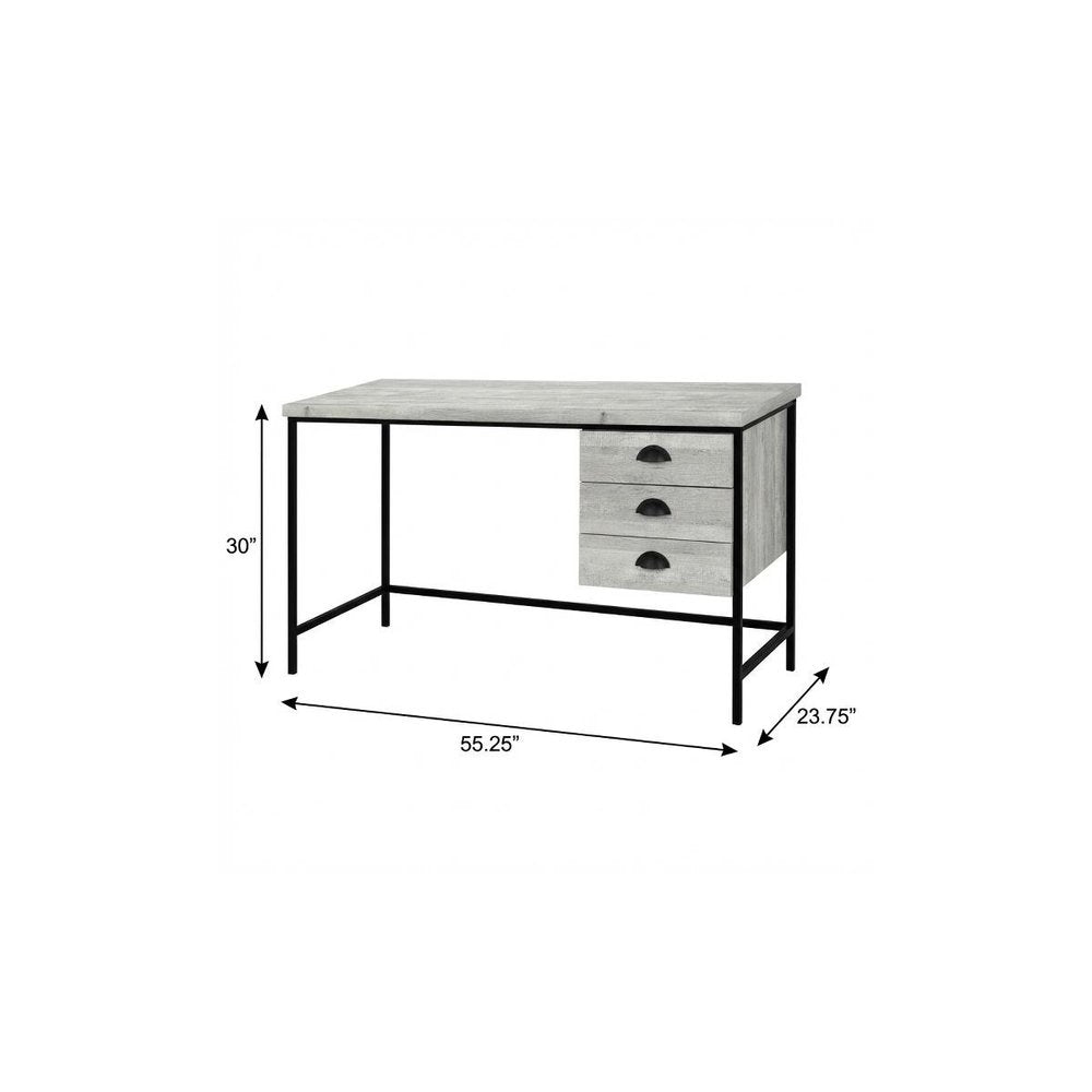 55" Gray and Black Computer Desk With Three Drawers
