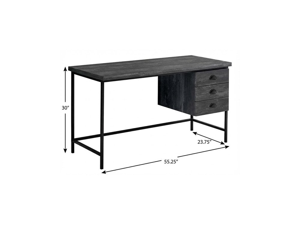 55" Gray and Black Computer Desk With Three Drawers
