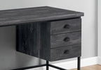 55" Gray and Black Computer Desk With Three Drawers