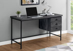 55" Gray and Black Computer Desk With Three Drawers