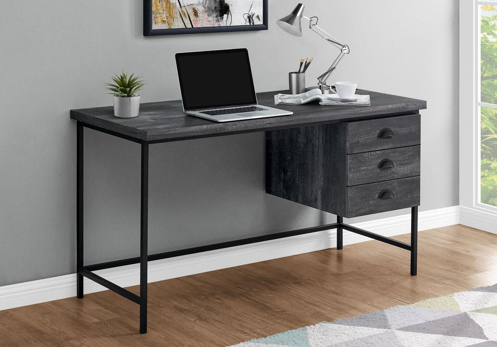 55" Gray and Black Computer Desk With Three Drawers
