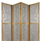 84" Clear Capiz Mother of Pearl Folding Three Panel Screen Room Divider