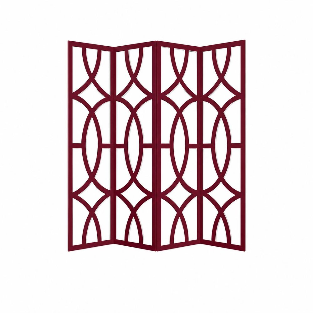 84" Red Solid Wood Folding Four Panel Screen Room Divider