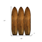 71" Brown Solid Wood Folding Three Panel Screen Room Divider