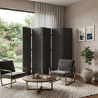 108" Gray Fabric And Wood Folding Five Panel Screen Room Divider