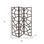 70" Brown Solid Wood Folding Three Panel Screen Room Divider