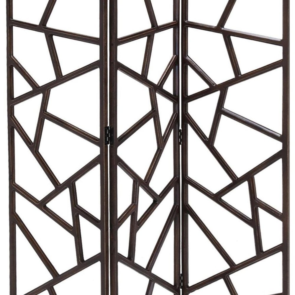 70" Brown Solid Wood Folding Three Panel Screen Room Divider
