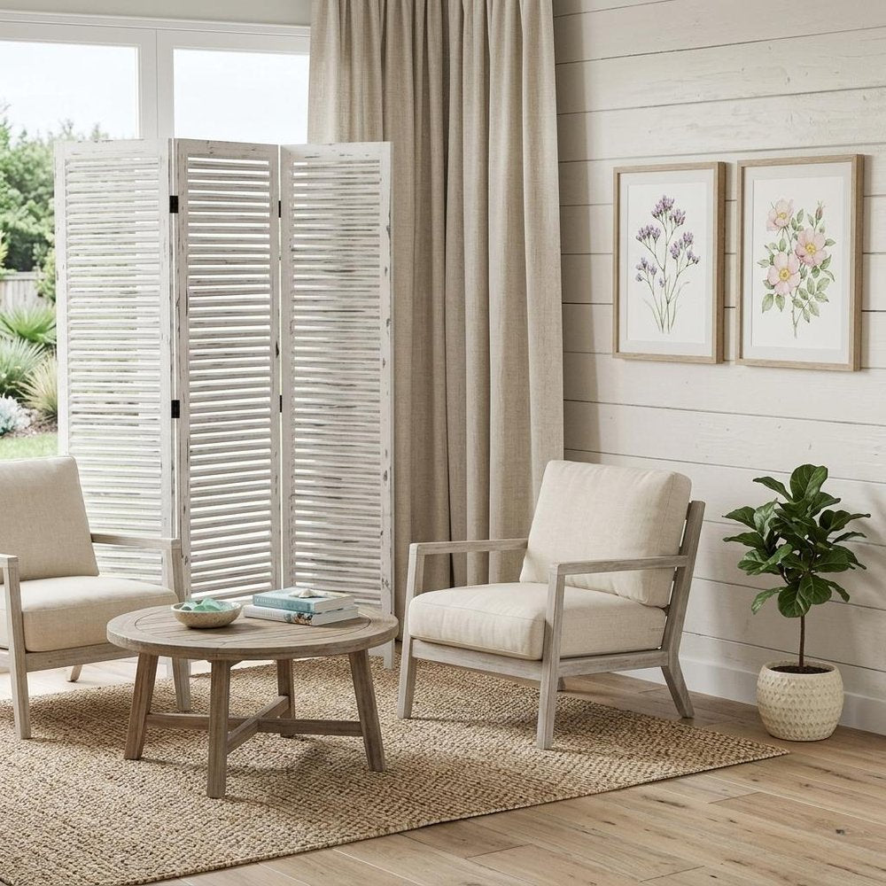 71" White Folding Three Panel Screen Room Divider