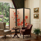 63" Brown Fabric Folding Three Panel Screen Room Divider