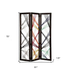72" Black Fabric Folding Three Panel Screen Room Divider