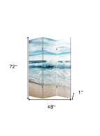 72" Blue and White Canvas Folding Three Panel Screen Room Divider