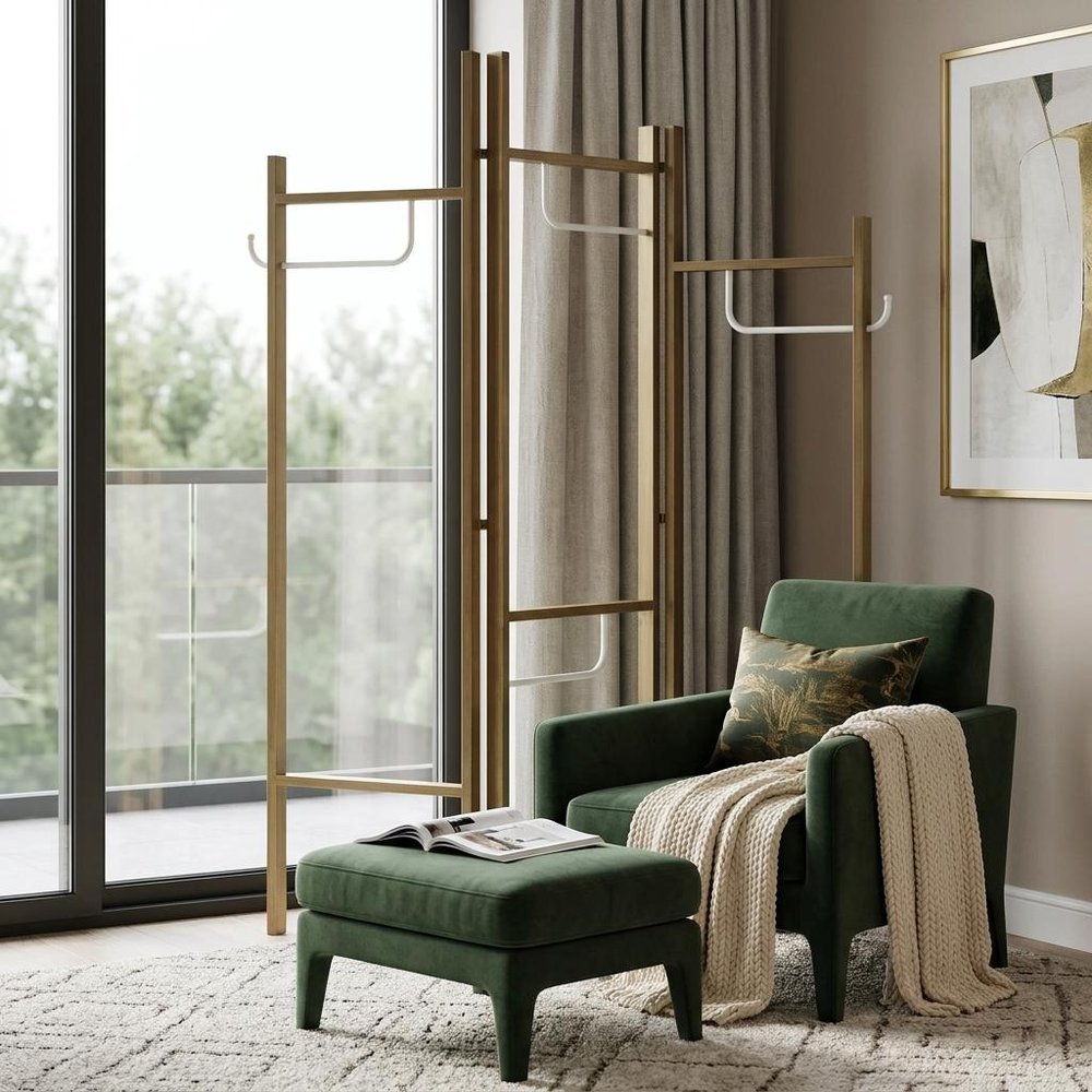 72" Brown Iron Folding Three Panel Screen Room Divider