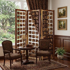 72" Brown Solid Wood Folding Three Panel Screen Room Divider