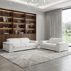 Two Piece Indoor White Italian Leather Five Person Seating Set