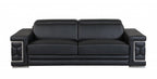 Two Piece Indoor Black Italian Leather Five Person Seating Set