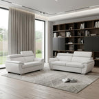 Two Piece Indoor White Genuine Leather Five Person Seating Set