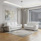 Two Piece Indoor White Genuine Leather Five Person Seating Set